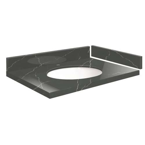 SMVT31-36.75x22-1MU-M20 Mini Custom Quartz 31-36.75-in x 22-in Vanity Top with Millwood Bowl, Marble Grey
