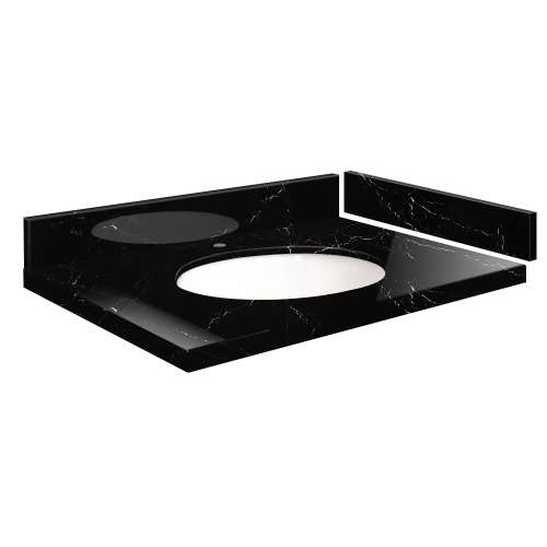 SMVT25-30.75x22-1MU-M30 Mini Custom Quartz 25-30.75-in x 22-in Vanity Top with Millwood Bowl, Black Carrara