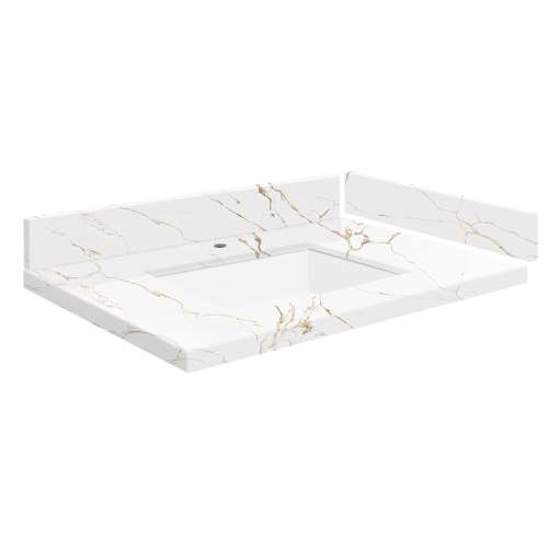 SMVT31-36.75x22-1KU-M40 Mini Custom Quartz 31-36.75-in x 22-in Vanity Top with Vail Bowl, Awaken Gold