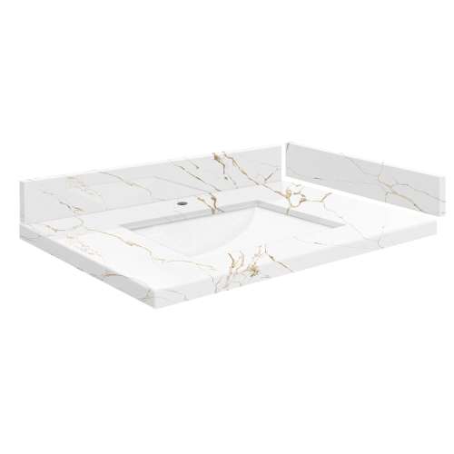 SMVT25-30.75x22-1RU-M40 Mini Custom Quartz 25-30.75-in x 22-in Vanity Top with Hensley Bowl, Awaken Gold