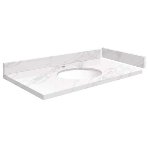 SMVT43-48.75x22-1MU-M10 Mini Custom Quartz 43-48.75-in x 22-in Vanity Top with Millwood Bowl, White Carrara