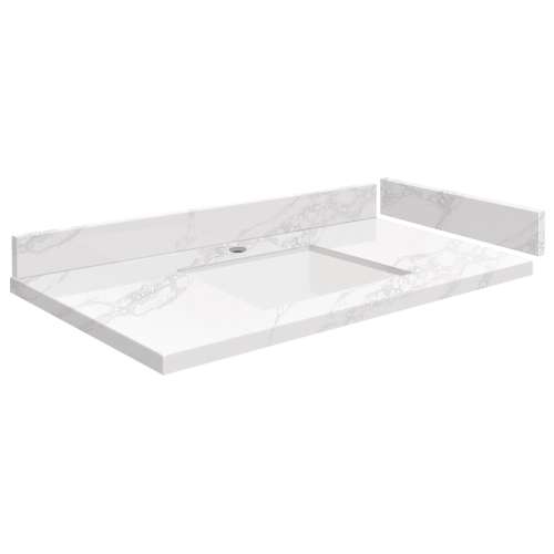 SMVT37-42.75x22-1KU-M10 Mini Custom Quartz 37-42.75-in x 22-in Vanity Top with Vail Bowl, White Carrara