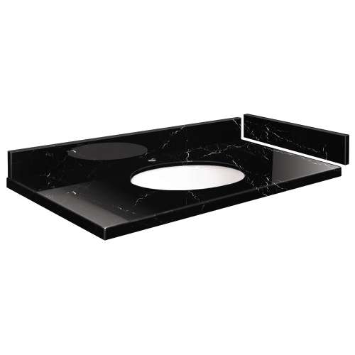 SMVT37-42.75x22-1MU-M30 Mini Custom Quartz 37-42.75-in x 22-in Vanity Top with Millwood Bowl, Black Carrara