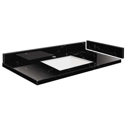 SMVT37-42.75x22-1KU-M30 Mini Custom Quartz 37-42.75-in x 22-in Vanity Top with Vail Bowl, Black Carrara