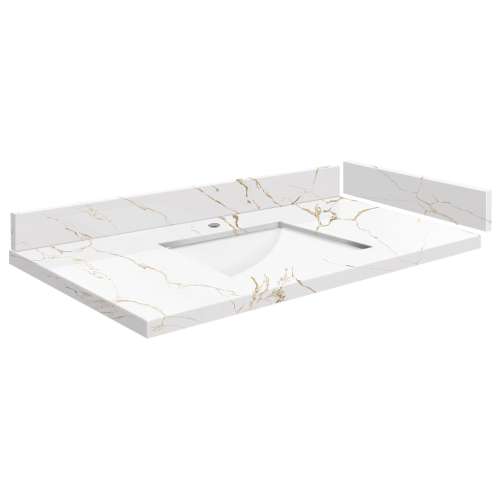 SMVT43-48.75x22-1RU-M40 Mini Custom Quartz 43-48.75-in x 22-in Vanity Top with Hensley Bowl, Awaken Gold