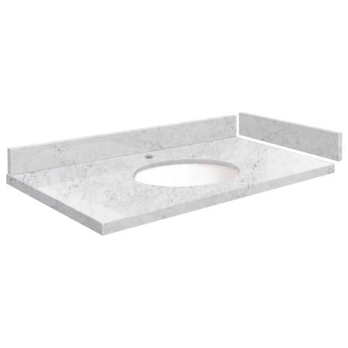 SMVT43-48.75x22-1MU-M50 Mini Custom Quartz 43-48.75-in x 22-in Vanity Top with Millwood Bowl, Misty Grey