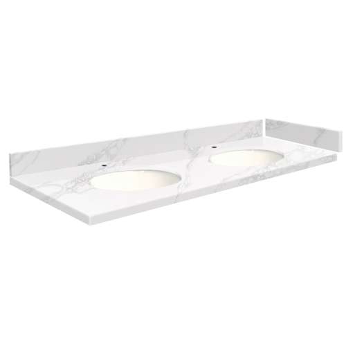 SMVT61-72.75x22-2MU-M10 Mini Custom Quartz 61-72.75-in x 22-in Vanity Top with Millwood Double Bowls, White Carrara