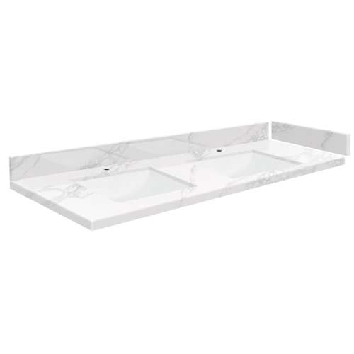 SMVT49-60.75x22-2RU-M10 Mini Custom Quartz 49-60.75-in x 22-in Vanity Top with Hensley Double Bowls, White Carrara