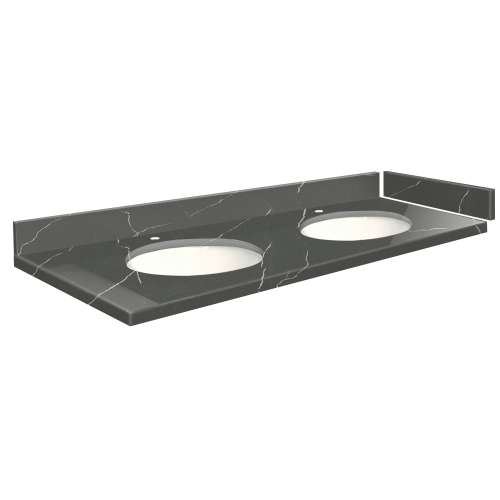 SMVT73-84.75x22-2MU-M20 Mini Custom Quartz 73-84.75-in x 22-in Vanity Top with Millwood Double Bowls, Marble Grey