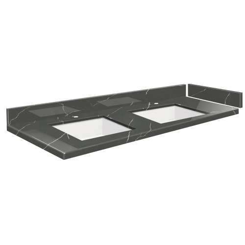 SMVT73-84.75x22-2KU-M20 Mini Custom Quartz 73-84.75-in x 22-in Vanity Top with Vail Double Bowls, Marble Grey
