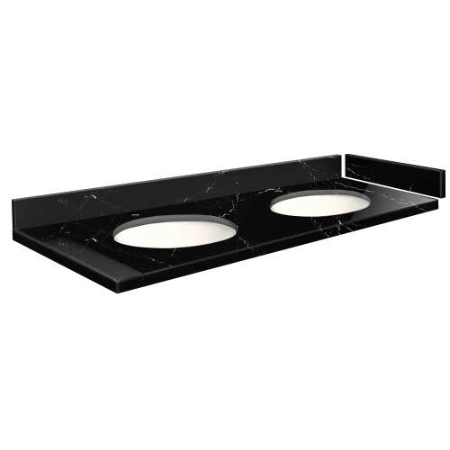 SMVT73-84.75x22-2MU-M30 Mini Custom Quartz 73-84.75-in x 22-in Vanity Top with Millwood Double Bowls, Black Carrara