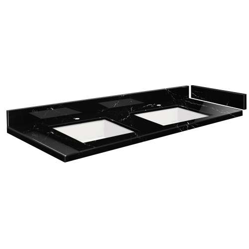 SMVT49-60.75x22-2KU-M30 Mini Custom Quartz 49-60.75-in x 22-in Vanity Top with Vail Double Bowls, Black Carrara