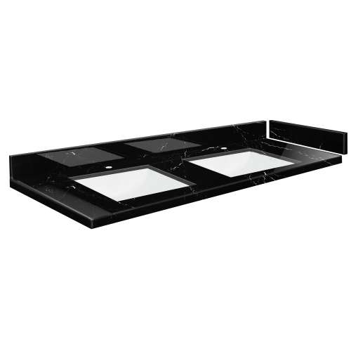 SMVT73-84.75x22-2RU-M30 Mini Custom Quartz 73-84.75-in x 22-in Vanity Top with Hensley Double Bowls, Black Carrara