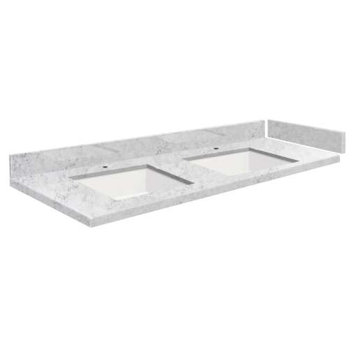 SMVT49-60.75x22-2KU-M50 Mini Custom Quartz 49-60.75-in x 22-in Vanity Top with Vail Double Bowls, Misty Grey
