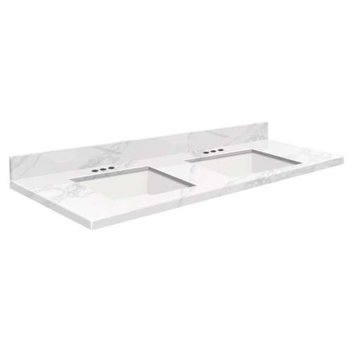SMVTQU6122D-4-M10 61-in x 22-in Vanity Top with 4-in Centerset Faucet Hole, White Carrara