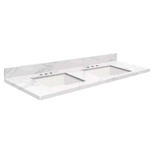 SMVTQU6122D-8-M10 61-in x 22-in Vanity Top with 8-in Widespread Faucet Hole, White Carrara