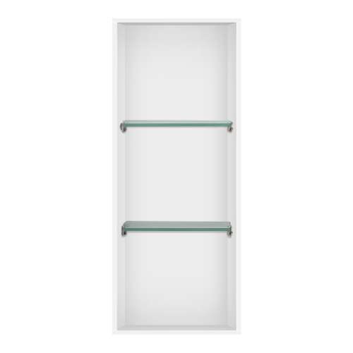 SMSTV3414-WH 14-in x 4-in x 34-in Recessed Stainless Steel Vertical Shower Storage Pod With Two Shelves, White