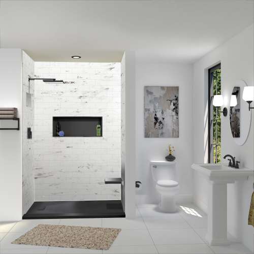 SMFZSTR6036-09 Trimslate 60-in x 36-in Tub Replacement Shower Base with Adjustable Single Threshold and End Drain, Black