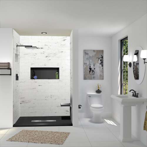 SMFZST6042C-09 Trimslate 60-in x 42-in Shower Base with Adjustable Single Threshold and Center Drain, Black