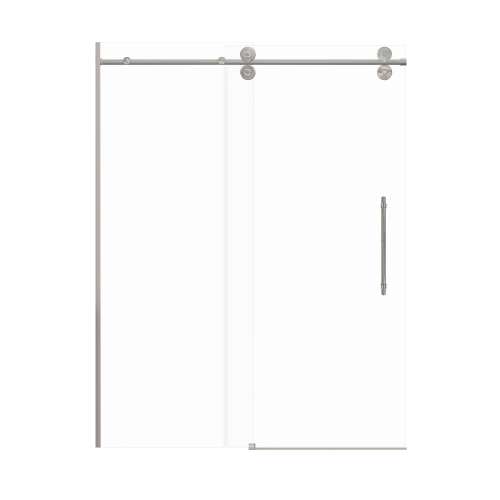 SMTPBT608010C-BS-BKD Teutonic Plus 59-in x 80-in Barn Shower Door With 3/8-in Clear Glass And Barrington Knurled Double-Sided Handles, Brushed Stainless