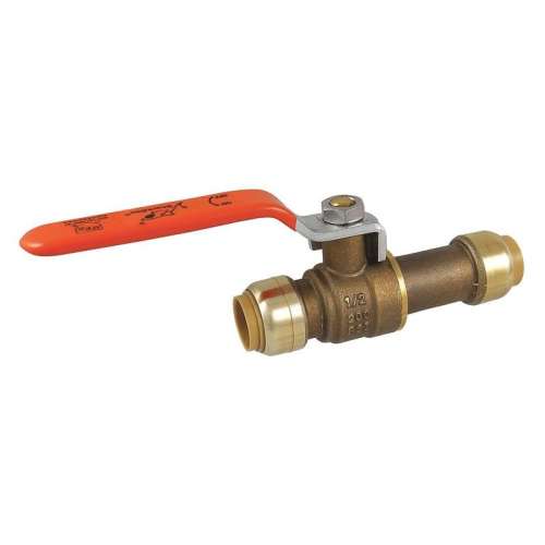 Ball Valve, Brass, Push-Fit, 1/2-in, 200 psi