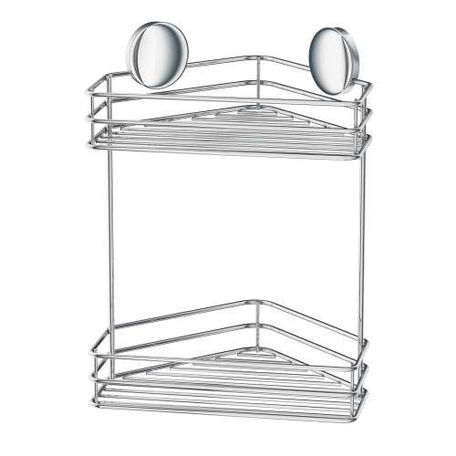 Self Adhesive Double Corner Shower Basket in Polished Chrome
