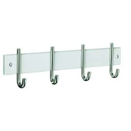 Quadruple Coat Rail in Polished Stainless Steel/White