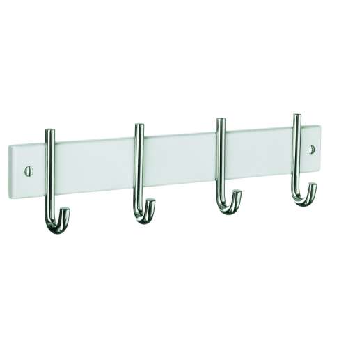 Quadruple Coat Rail in Polished Stainless Steel/White