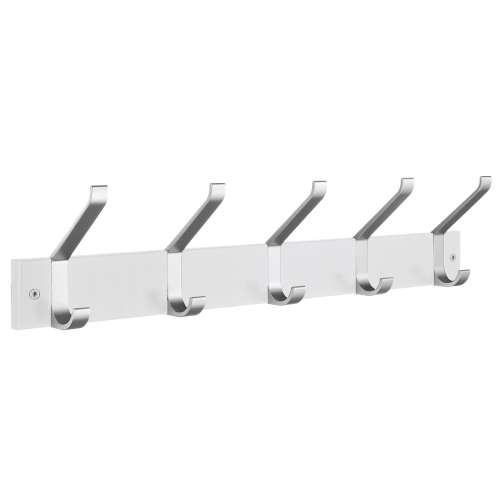 Quintuple Coat and Hat Rack in White Wood/Satin Aluminum