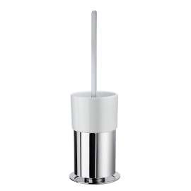 Toilet Brush With Porcelain Glass Container in Polished Chrome/White Porcelain