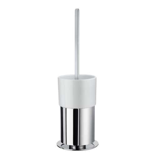 Toilet Brush With Porcelain Glass Container in Polished Chrome/White Porcelain
