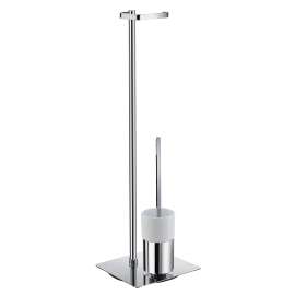Outline FK322P Toilet Roll Holder (Freestanding)/Toilet Brush With Porcelain Glass Container in Polished Chrome/White Porcelain