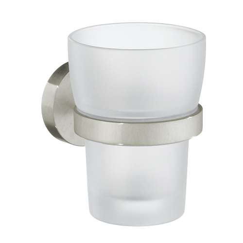 Holder with Frosted Glass Tumbler in Brushed Nickel