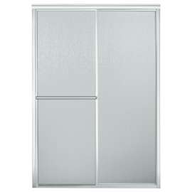 43.875-in to 48.875-in W x 70-in H Sliding Shower Door in Silver with Rain Glass Texture