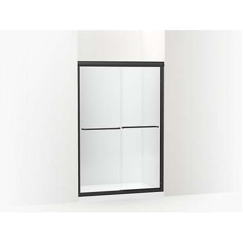 Frameless sliding shower door in matte black frame finish with smooth glass texture 42-5/8 