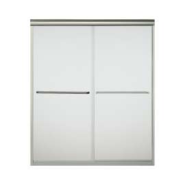 54.625-in to 59.625-in W x 70.0625-in H Frameless Sliding Shower Door in Nickel with Frosted Glass Pattern