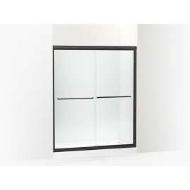 Frameless sliding shower door in matte black frame finish with smooth glass texture 54-5/8