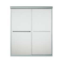 54.625-in to 59.625-in W x 70.0625-in H Frameless Sliding Shower Door in Silver with Frosted Glass Pattern
