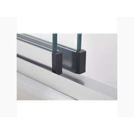 Frameless sliding shower door in matte black frame finish with smooth glass texture 44-5/8