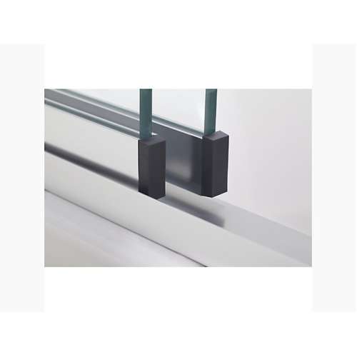 Frameless sliding shower door in matte black frame finish with smooth glass texture 44-5/8