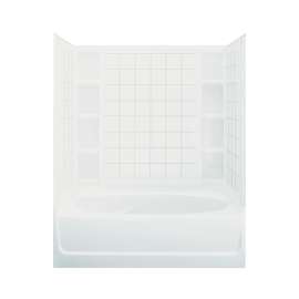 72-in x 36-in x 60.25-in Vikrell Oval in Rectangle Skirted Bathtub with Right-Hand Drain and Wall Surround in White