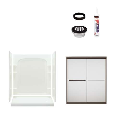 73.75-in x 60-in x 30-in Vikrell Wall and Floor 5-Piece Alcove Shower Kit in Deep Bronze with Frosted Glass