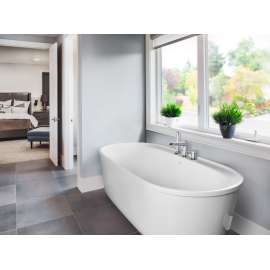 66-in Spectacle Freestanding Bathtub with Chrome Traditional Tub Filler and Drain, White