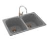 33-in D x 22-in W x 10.5-in H Solid Surface Dual Mount Double Bowl Kitchen Sink with 1-Hole in Gray Granite