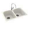 33-in D x 22-in W x 10.5-in H Solid Surface Dual Mount Double Bowl Kitchen Sink with 1-Hole in Bisque
