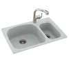 33-in D x 22-in W x 9.75-in H Solid Surface Dual Mount Double Bowl Kitchen Sink with 1-Hole in Tahiti Gray