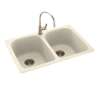 33-in D x 22-in W x 10.5-in H Solid Surface Dual Mount Double Bowl Kitchen Sink with 1-Hole in Pebble