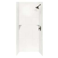 36-in D x 36-in W x 72-in H Solid Surface Bath Wall Surround in Tahiti White