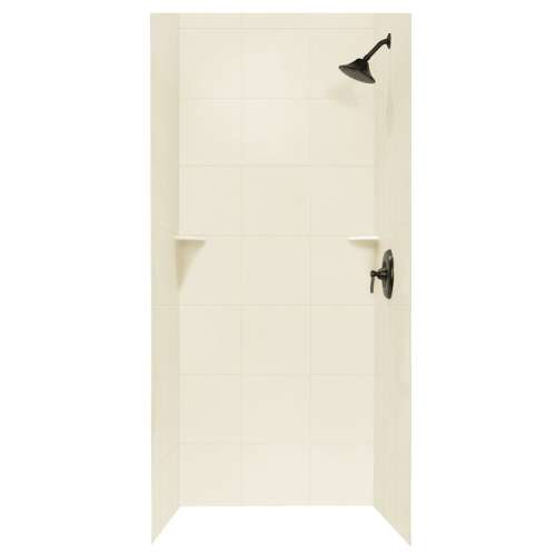 36-in D x 36-in W x 72-in H Solid Surface Bath Wall Surround in Bone
