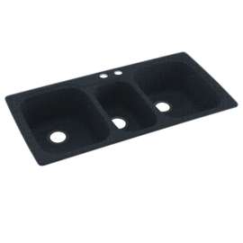 44-in D x 22-in W x 9.5-in H Solid Surface Dual Mount Triple Bowl Kitchen Sink with 2-Hole